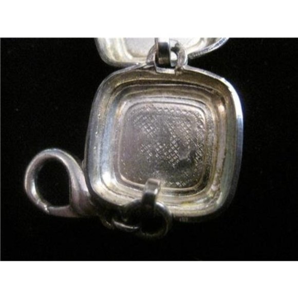 Modernist Sterling Silver & Marbled Deep Blue Enamel Signed Square Link Bracelet - Picture 9 of 10